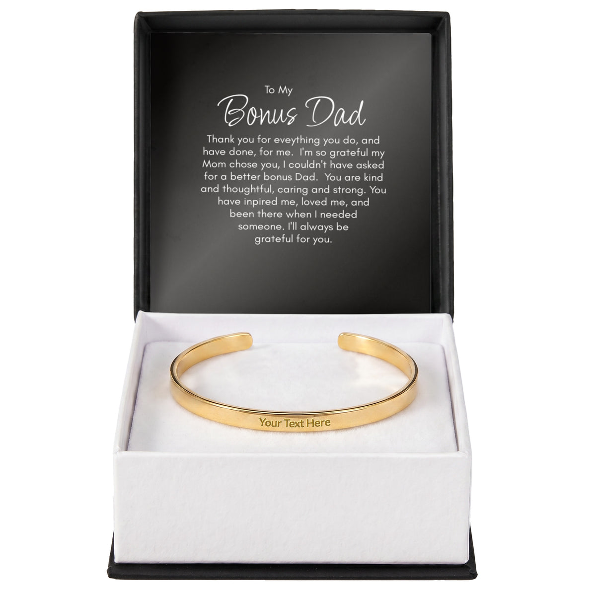 Personalised Bonus Dad Bracelet – Engraved Cuff Bracelet Gift for Step Dad