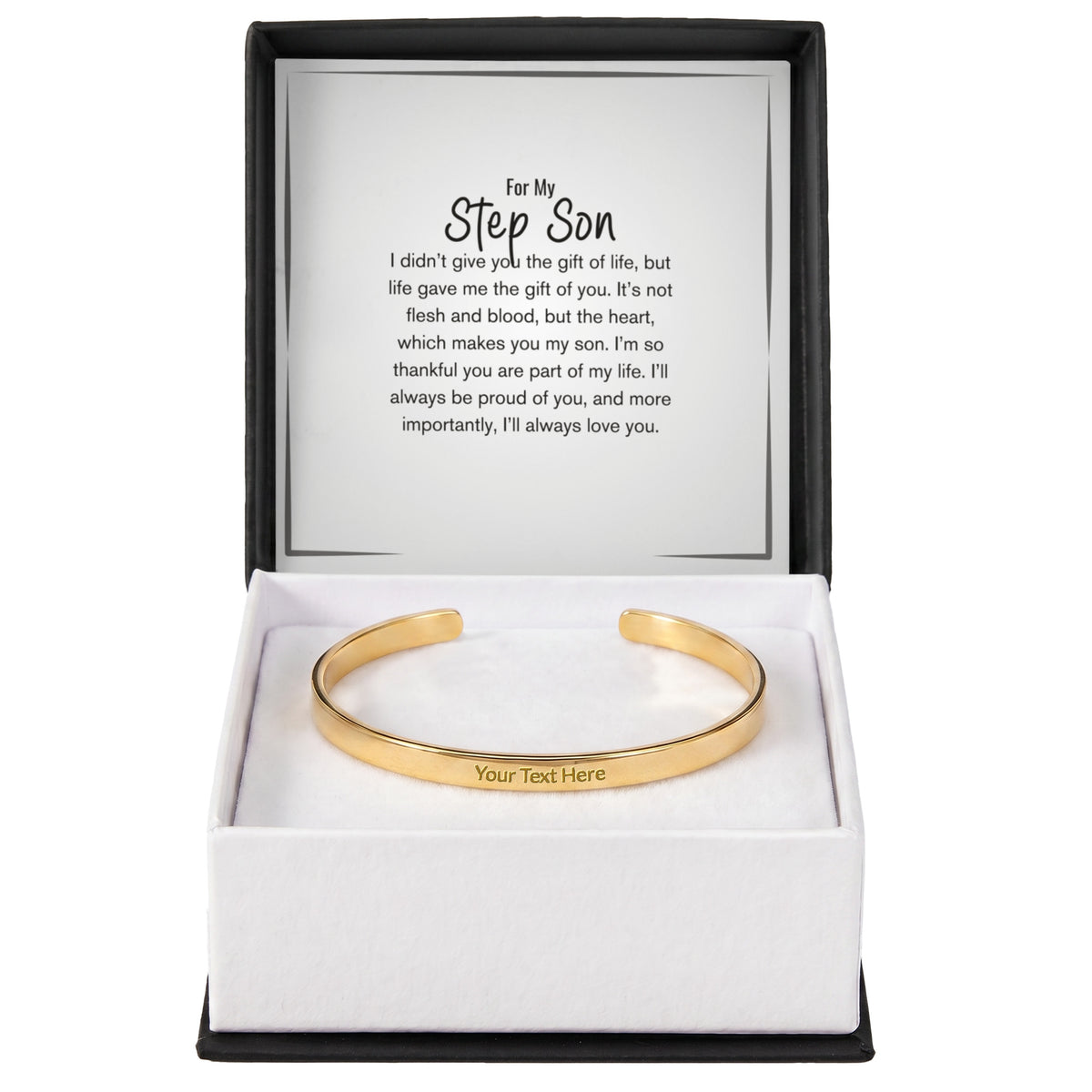 Personalised Step Son Bracelet – Engraved Cuff Bracelet Gift for Stepson