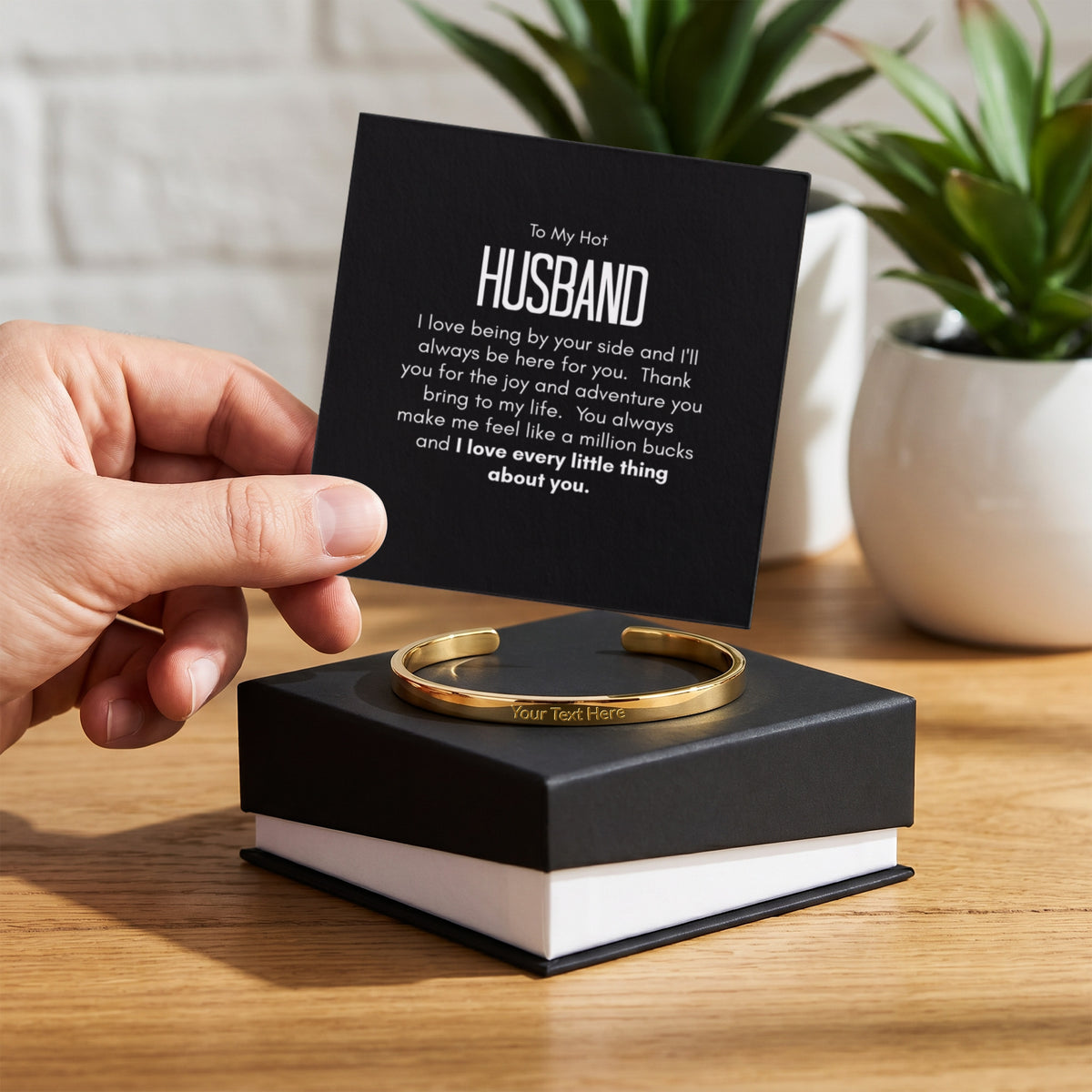 Personalised Bracelet for Husband – Engraved Cuff Bracelet Romantic Gift for Him