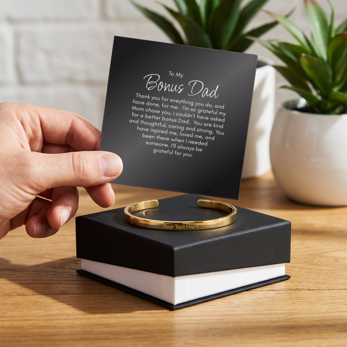 Personalised Bonus Dad Bracelet – Engraved Cuff Bracelet Gift for Step Dad
