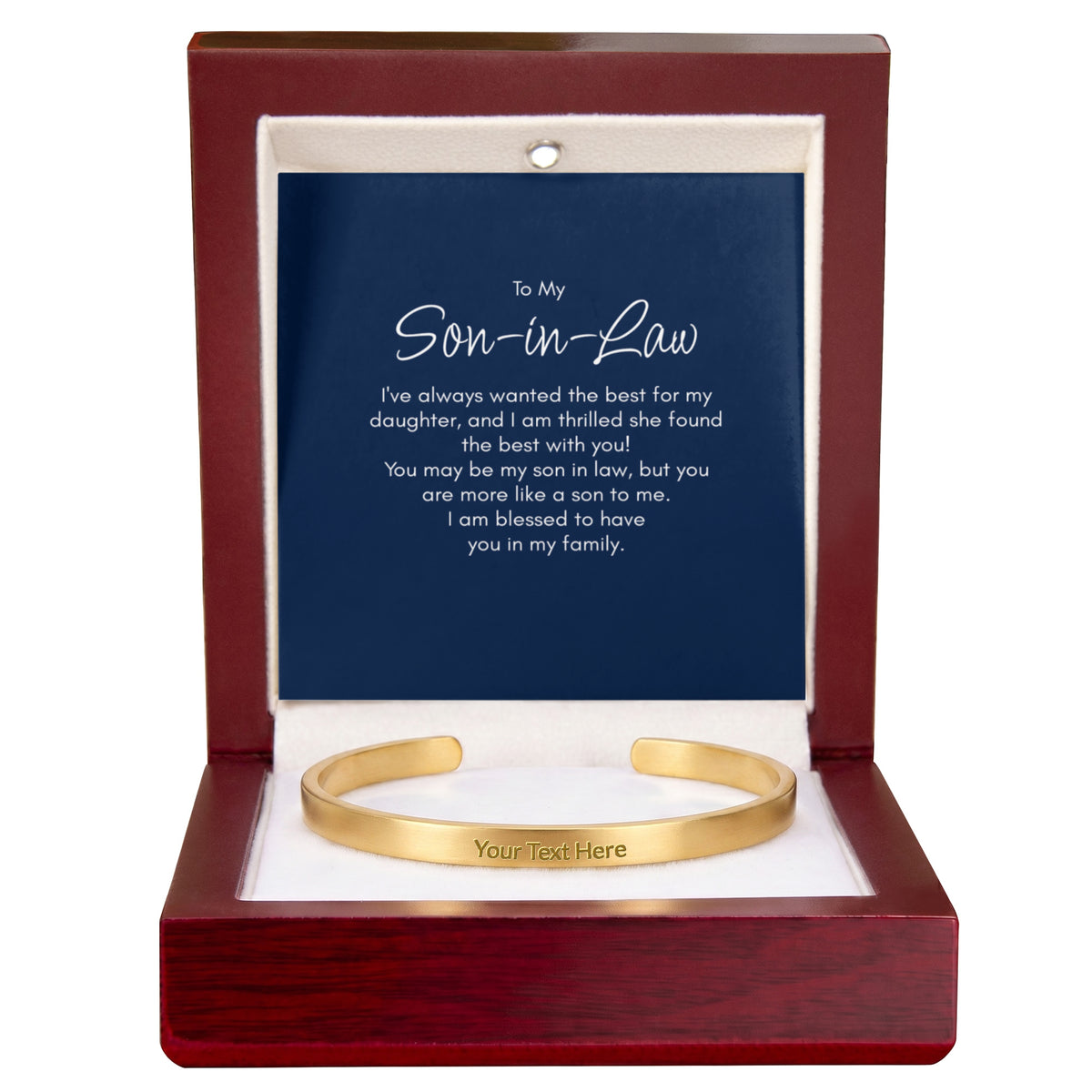 Personalised Son-in-Law Bracelet – Engraved Cuff Bracelet Gift for Him