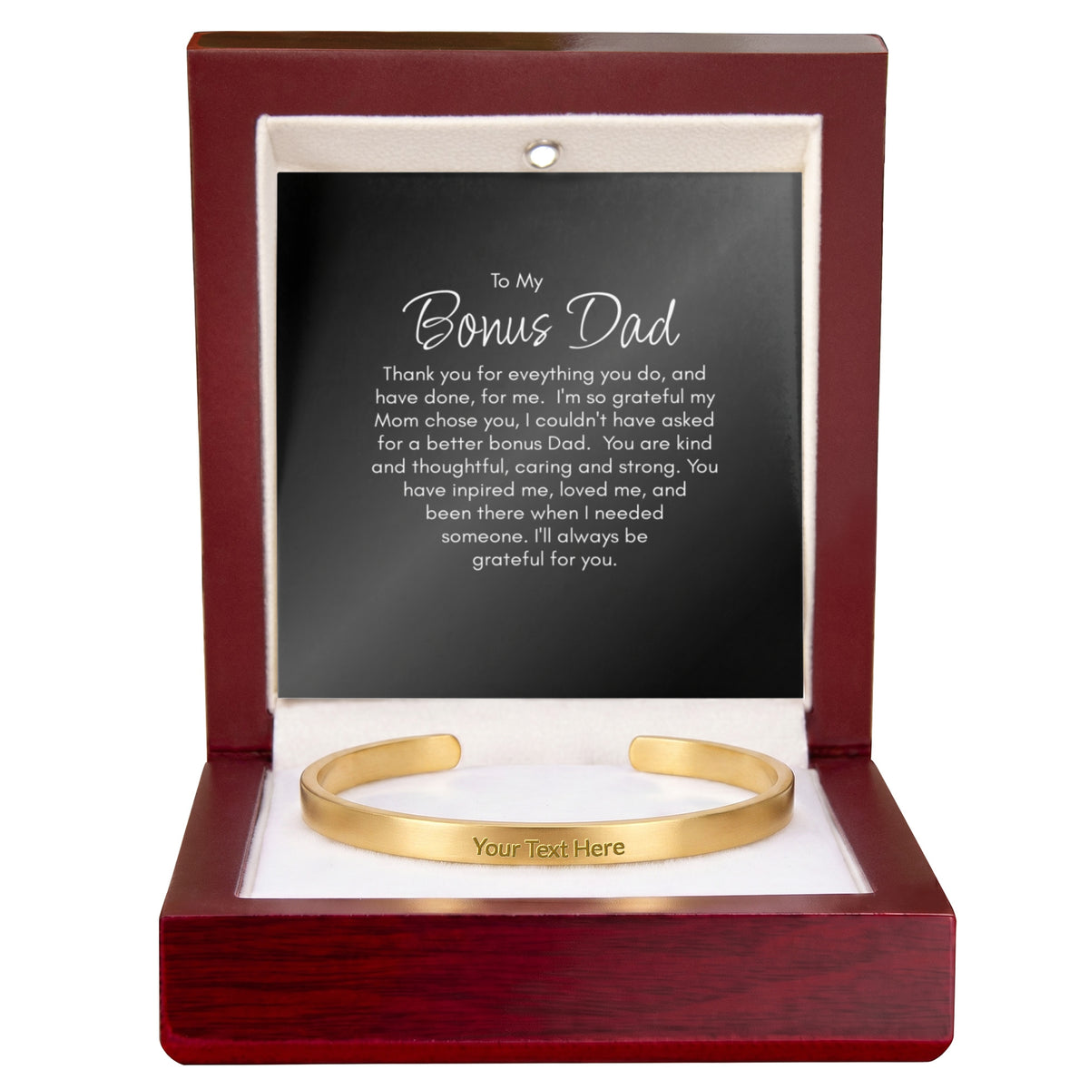 Personalised Bonus Dad Bracelet – Engraved Cuff Bracelet Gift for Step Dad