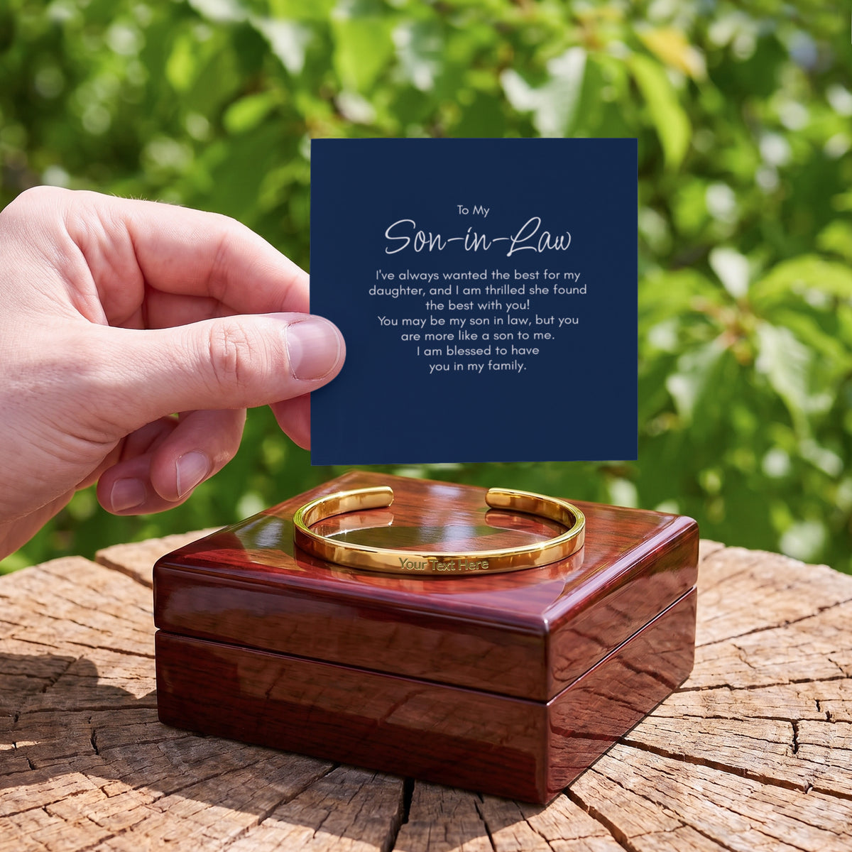 Personalised Son-in-Law Bracelet – Engraved Cuff Bracelet Gift for Him