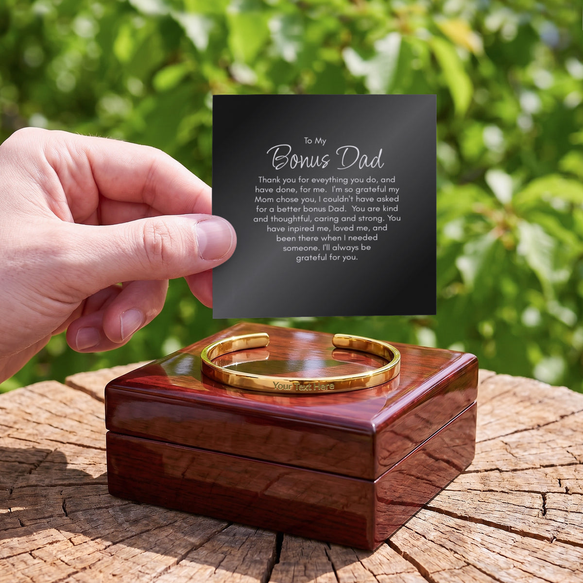 Personalised Bonus Dad Bracelet – Engraved Cuff Bracelet Gift for Step Dad