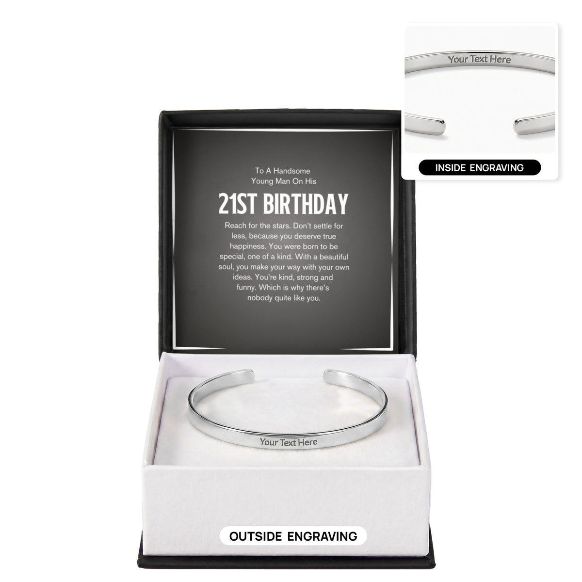 Personalised 21st Birthday Bracelet – Engraved Cuff Bracelet Gift for Him