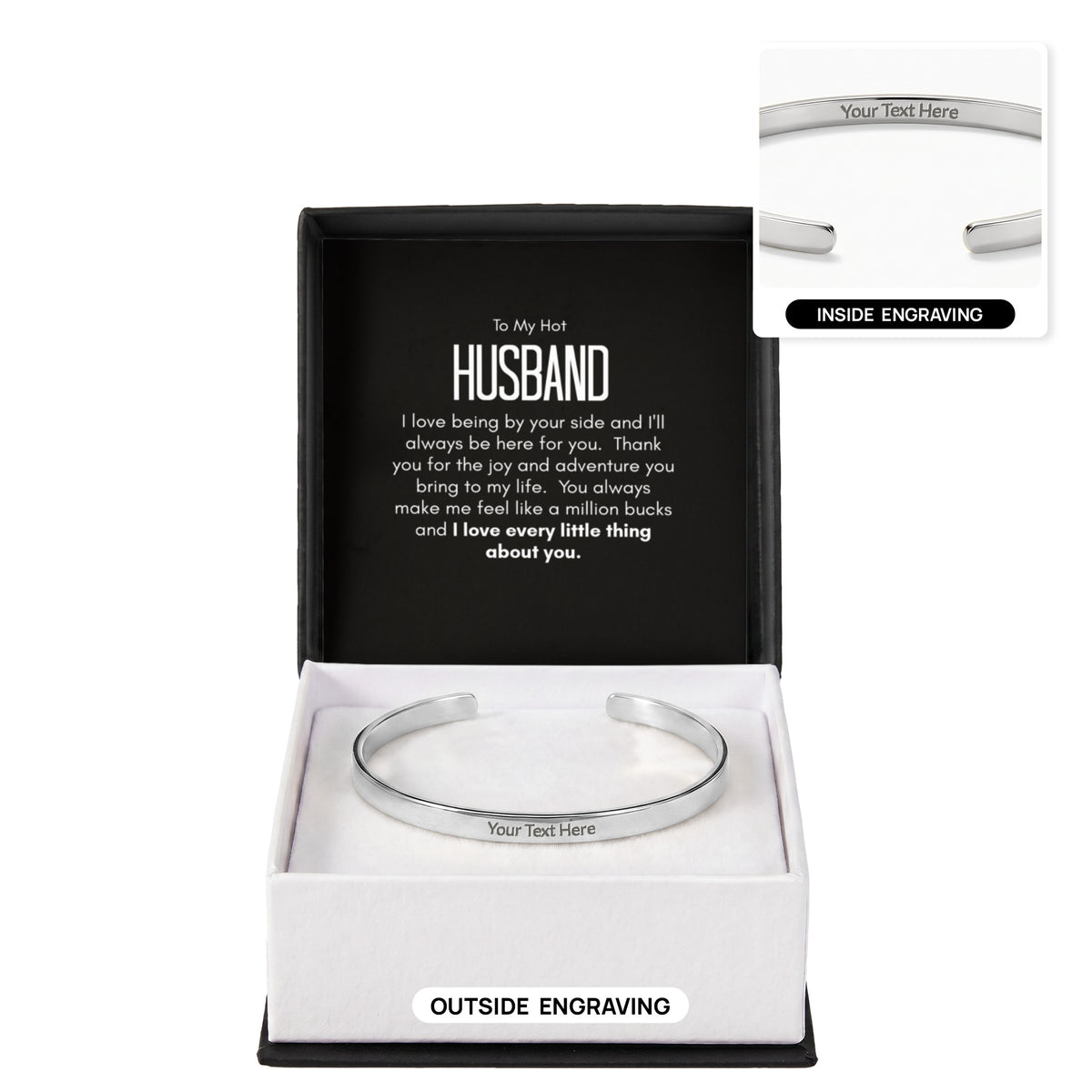 Personalised Bracelet for Husband – Engraved Cuff Bracelet Romantic Gift for Him