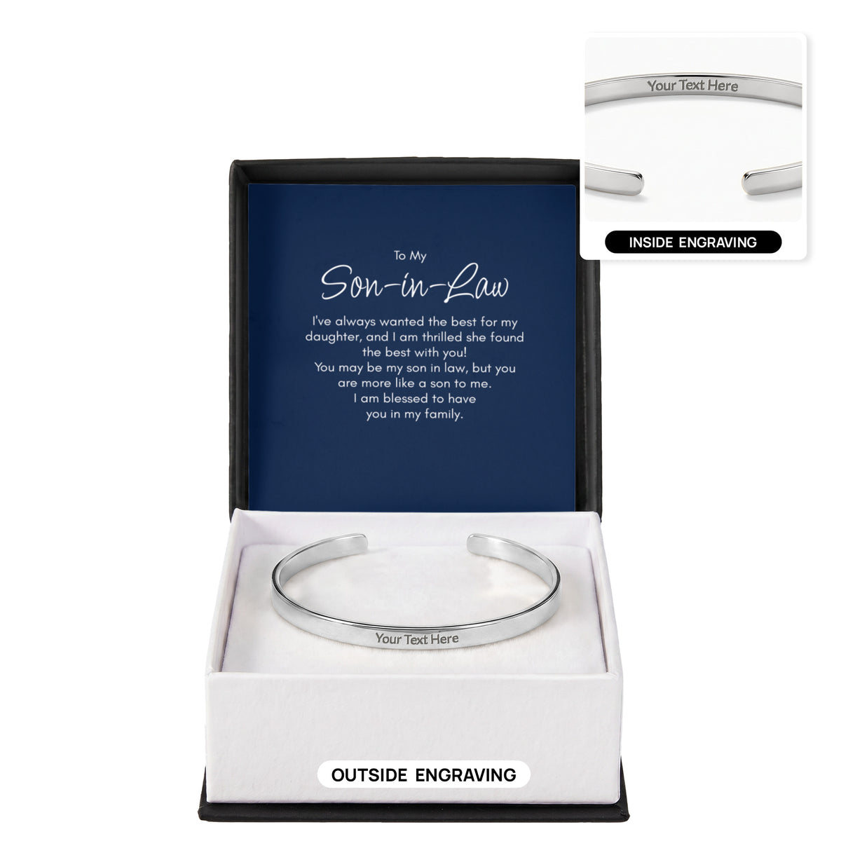 Personalised Son-in-Law Bracelet – Engraved Cuff Bracelet Gift for Him