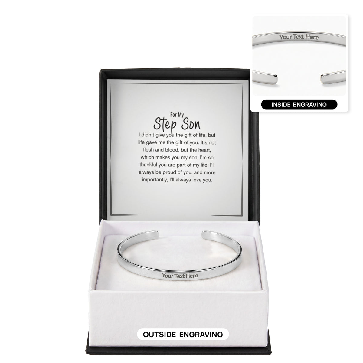 Personalised Step Son Bracelet – Engraved Cuff Bracelet Gift for Stepson