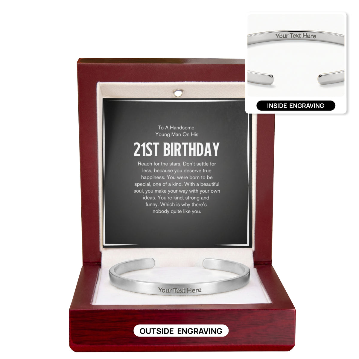 Personalised 21st Birthday Bracelet – Engraved Cuff Bracelet Gift for Him