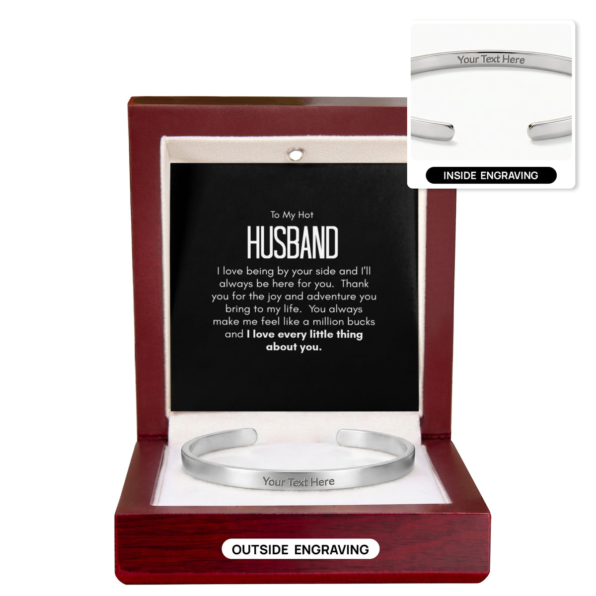 Personalised Bracelet for Husband – Engraved Cuff Bracelet Romantic Gift for Him