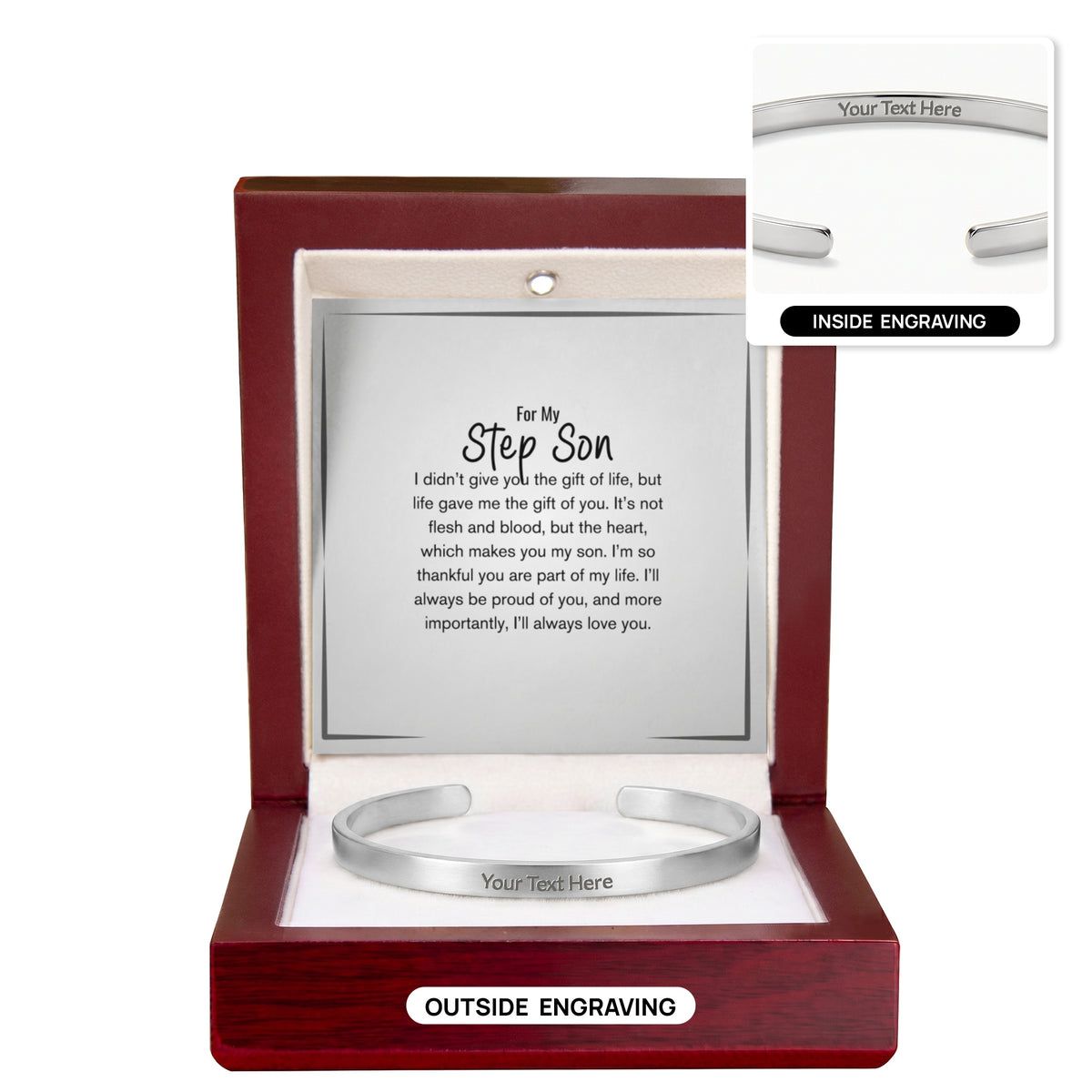 Personalised Step Son Bracelet – Engraved Cuff Bracelet Gift for Stepson
