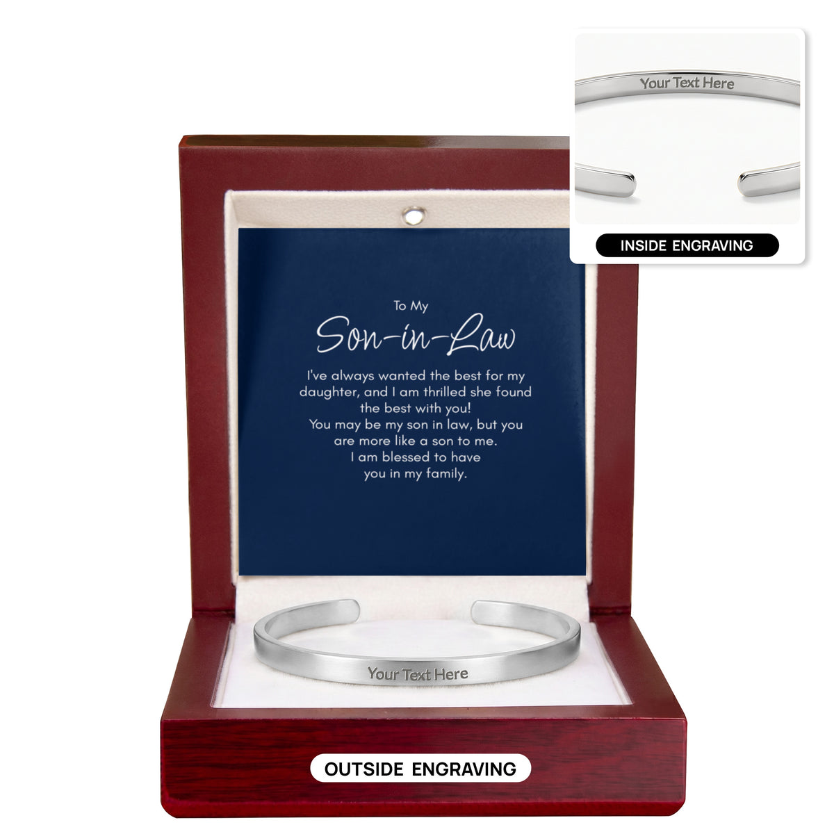 Personalised Son-in-Law Bracelet – Engraved Cuff Bracelet Gift for Him