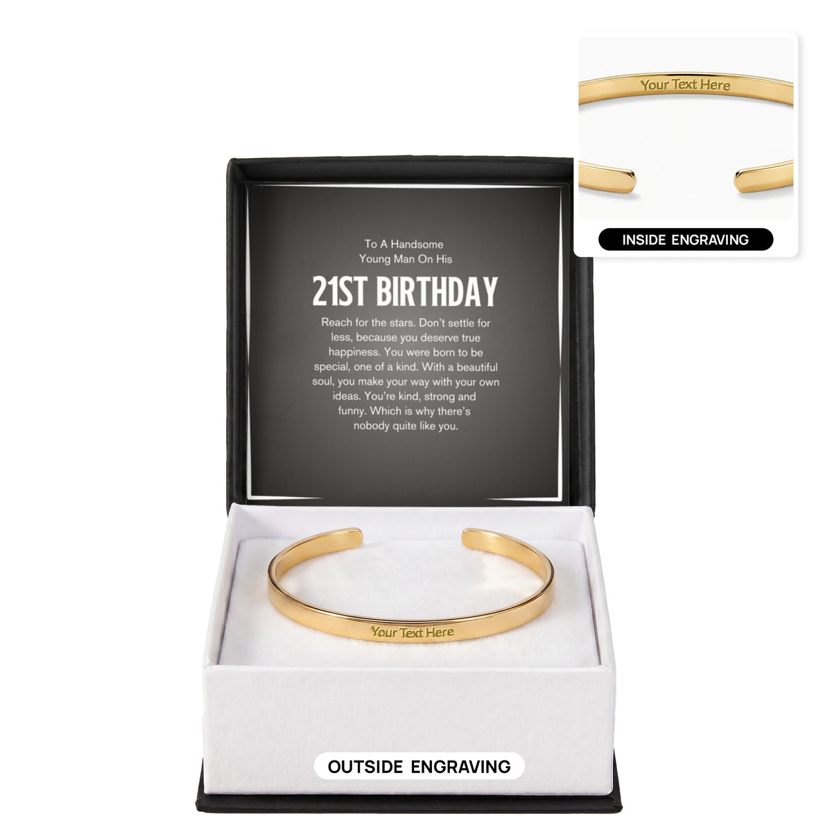Personalised 21st Birthday Bracelet – Engraved Cuff Bracelet Gift for Him