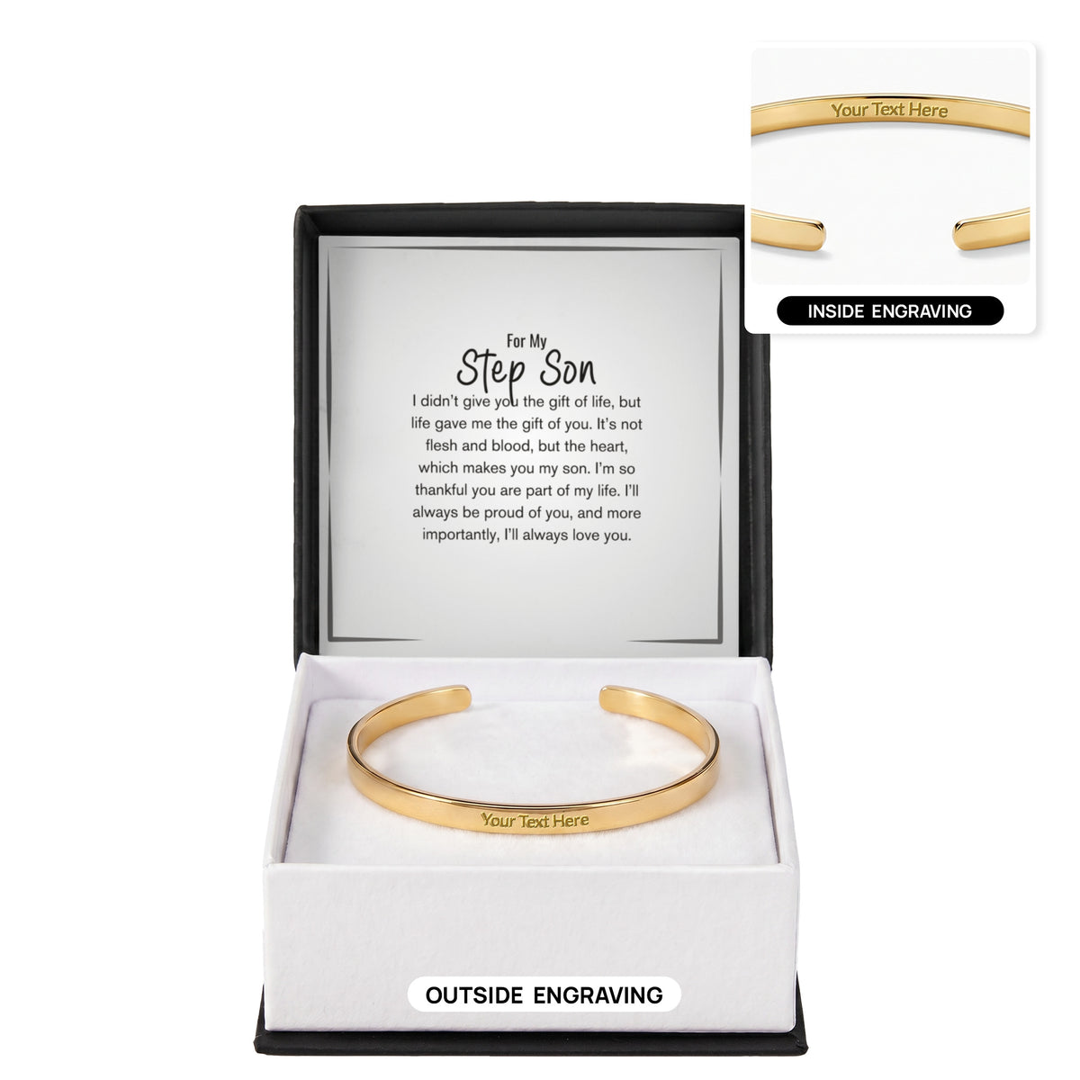 Personalised Step Son Bracelet – Engraved Cuff Bracelet Gift for Stepson