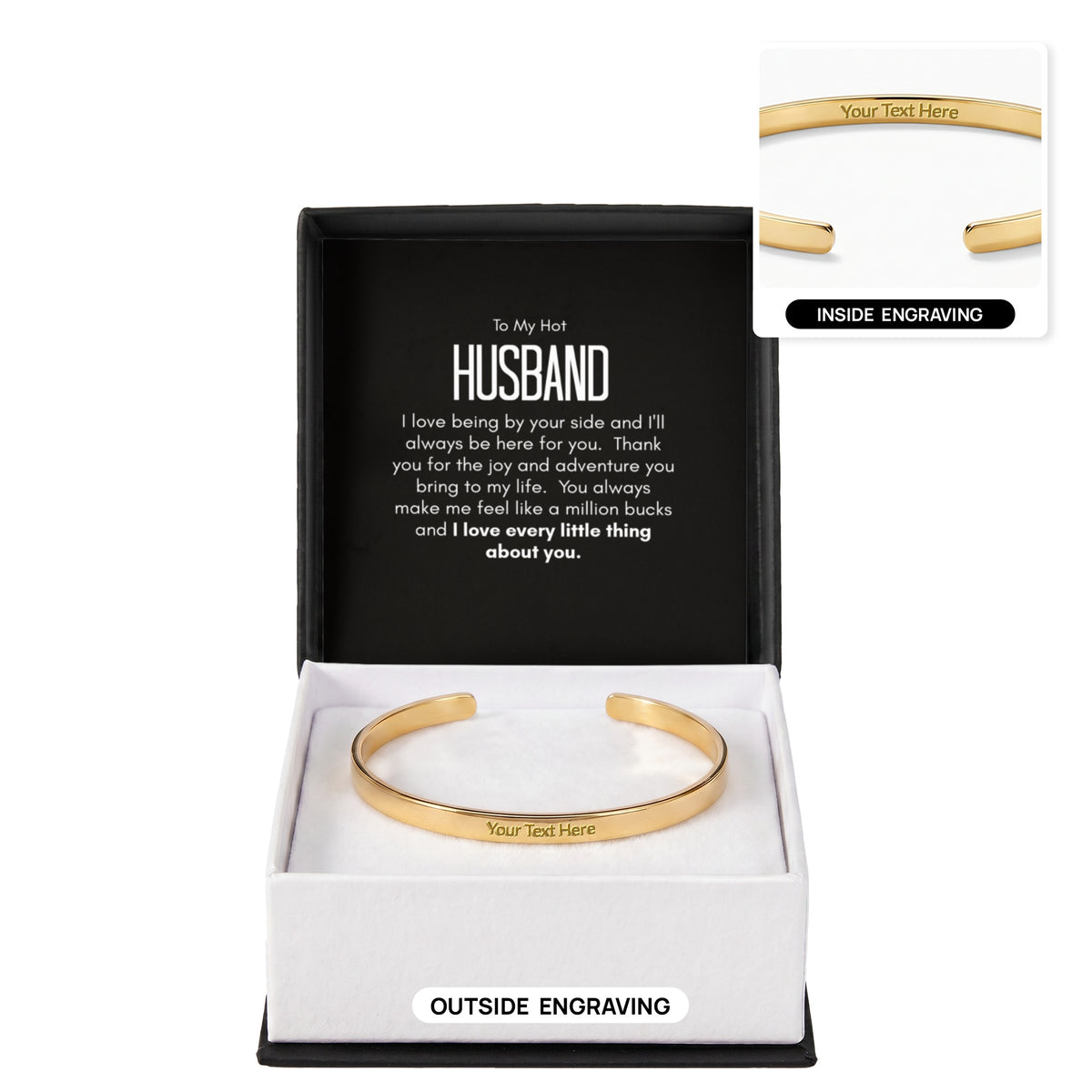 Personalised Bracelet for Husband – Engraved Cuff Bracelet Romantic Gift for Him