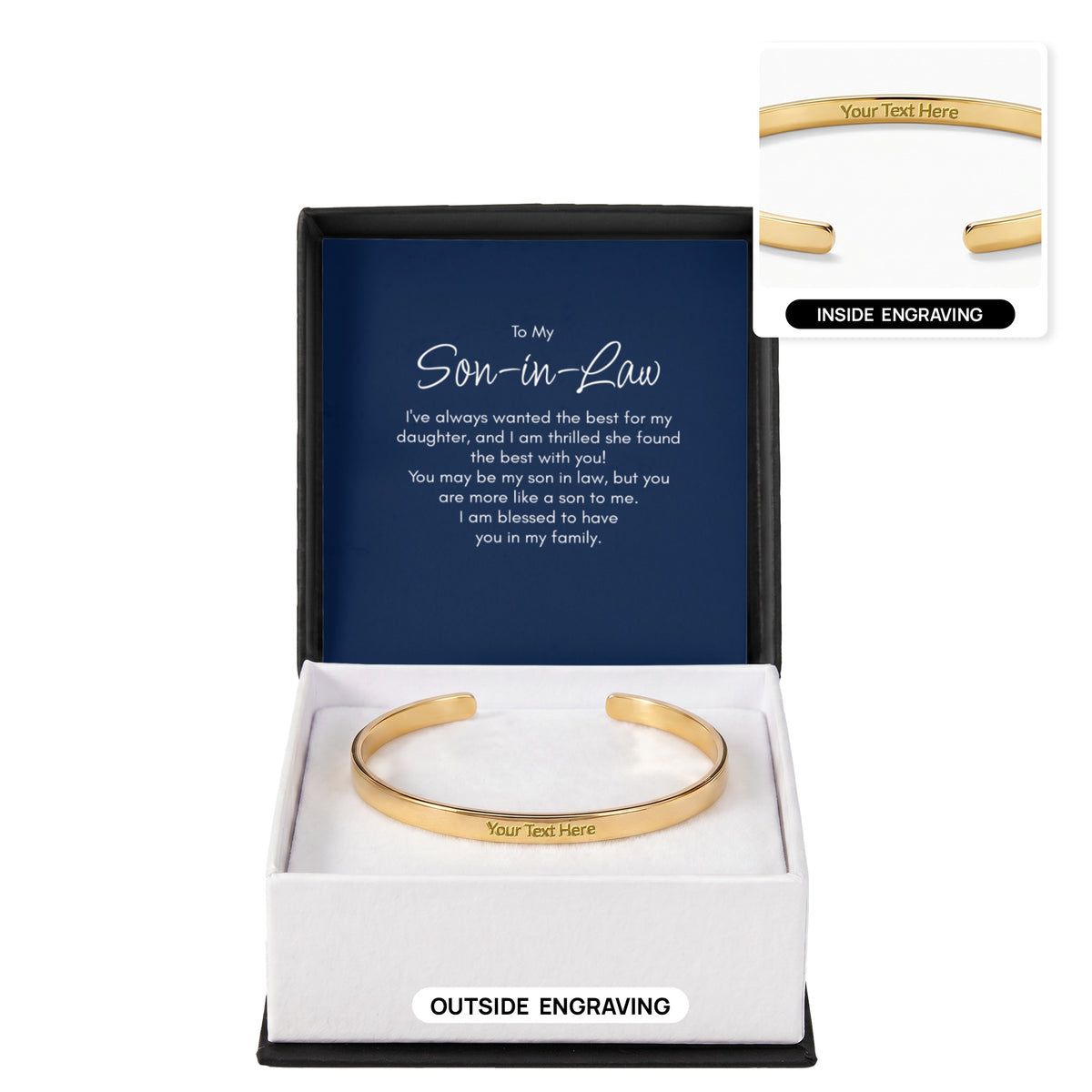 Personalised Son-in-Law Bracelet – Engraved Cuff Bracelet Gift for Him
