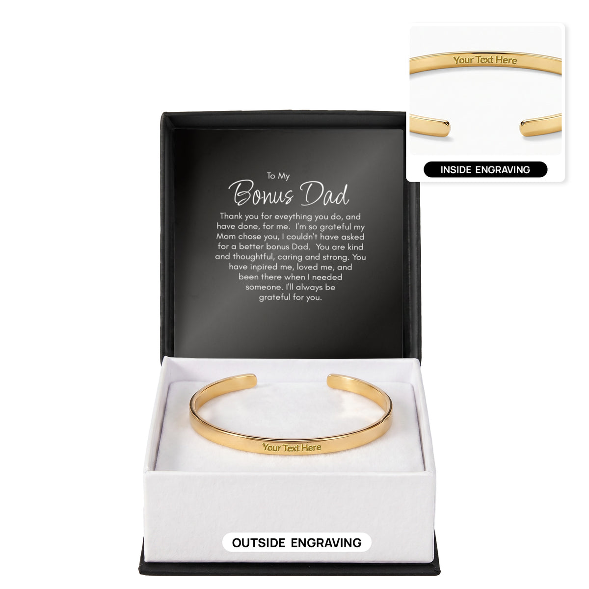 Personalised Bonus Dad Bracelet – Engraved Cuff Bracelet Gift for Step Dad