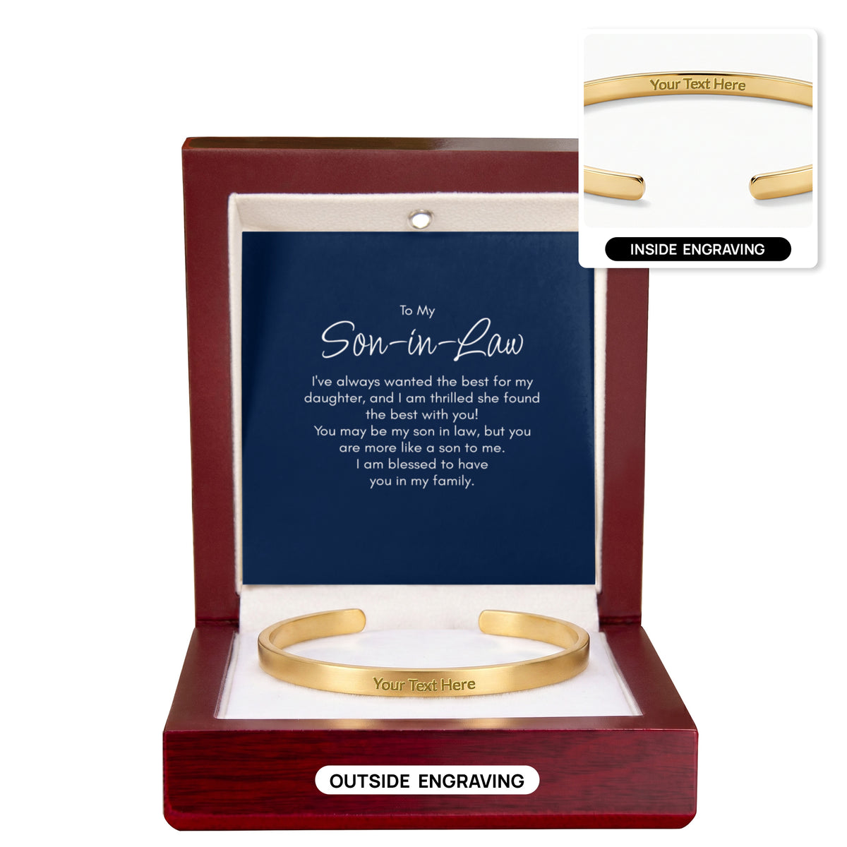 Personalised Son-in-Law Bracelet – Engraved Cuff Bracelet Gift for Him