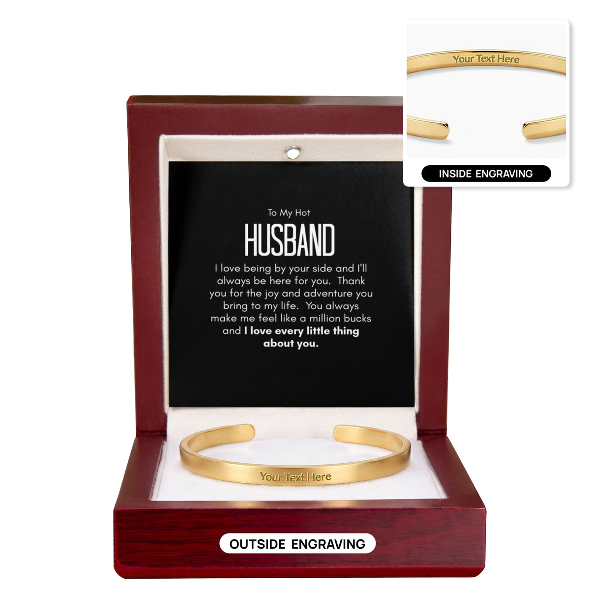 Personalised Bracelet for Husband – Engraved Cuff Bracelet Romantic Gift for Him