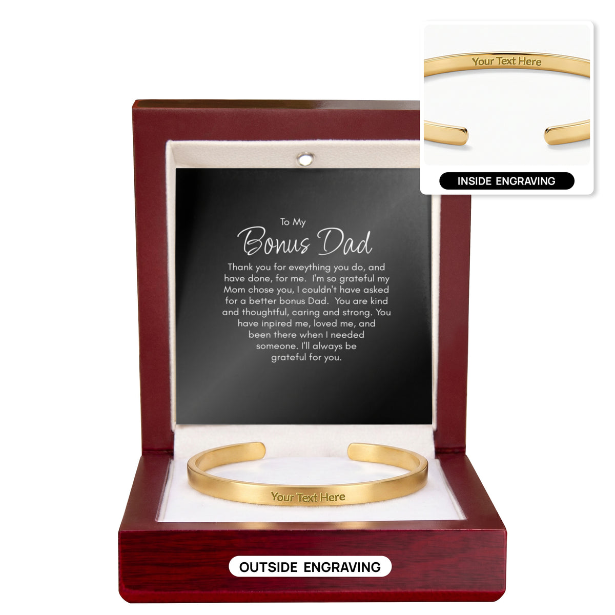 Personalised Bonus Dad Bracelet – Engraved Cuff Bracelet Gift for Step Dad