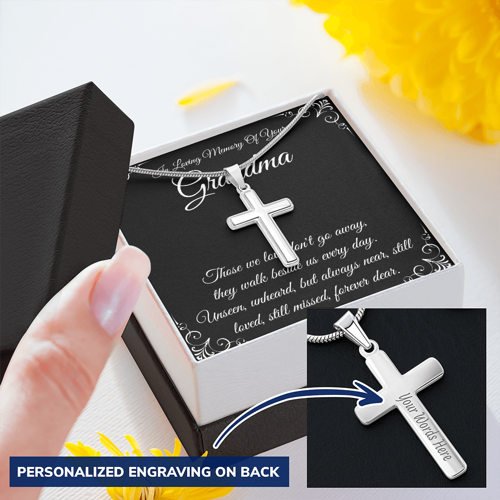 Grandma Memorial Cross Necklace, Engraved
