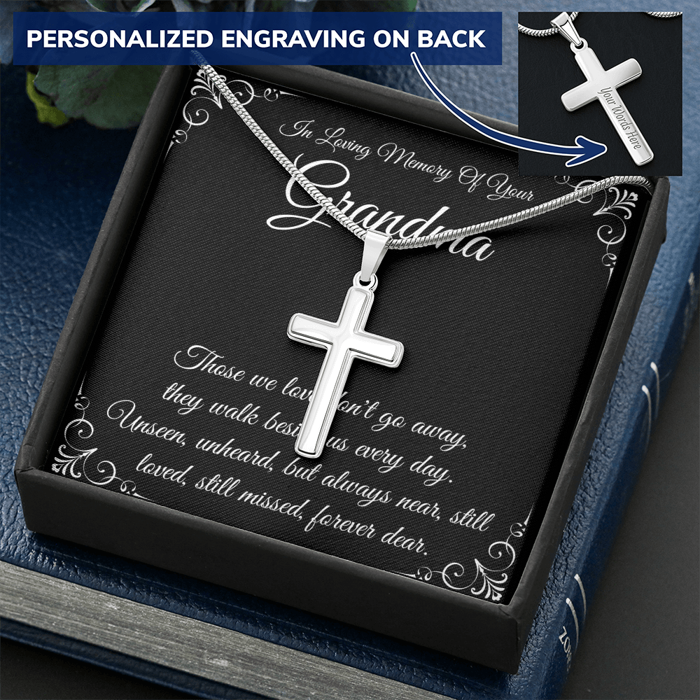 Grandma Memorial Cross Necklace, Engraved