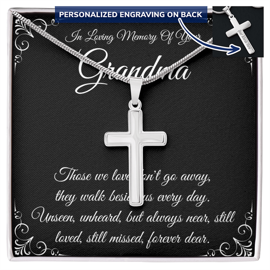 Grandma Memorial Cross Necklace, Engraved