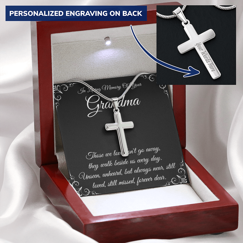 Grandma Memorial Cross Necklace, Engraved