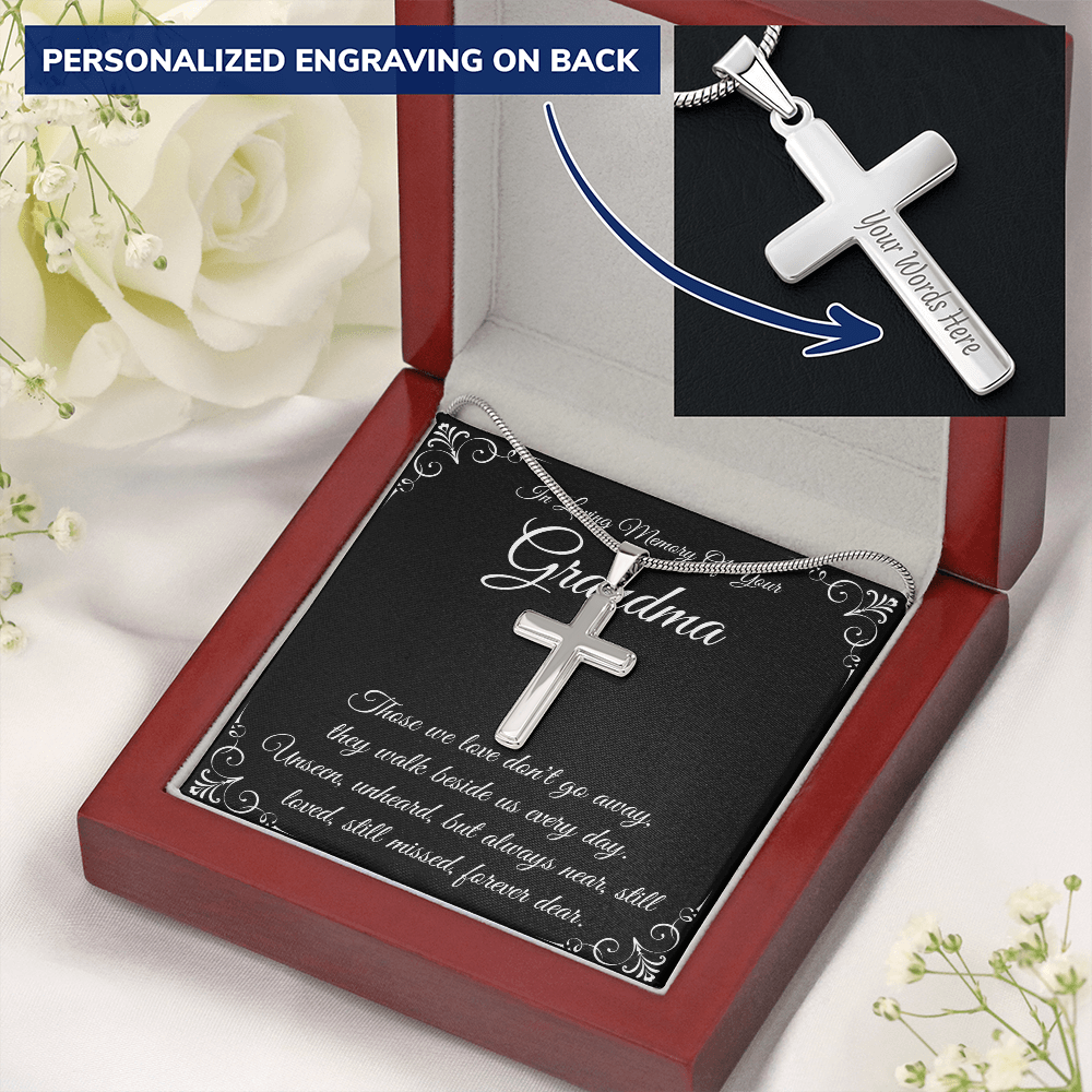 Grandma Memorial Cross Necklace, Engraved