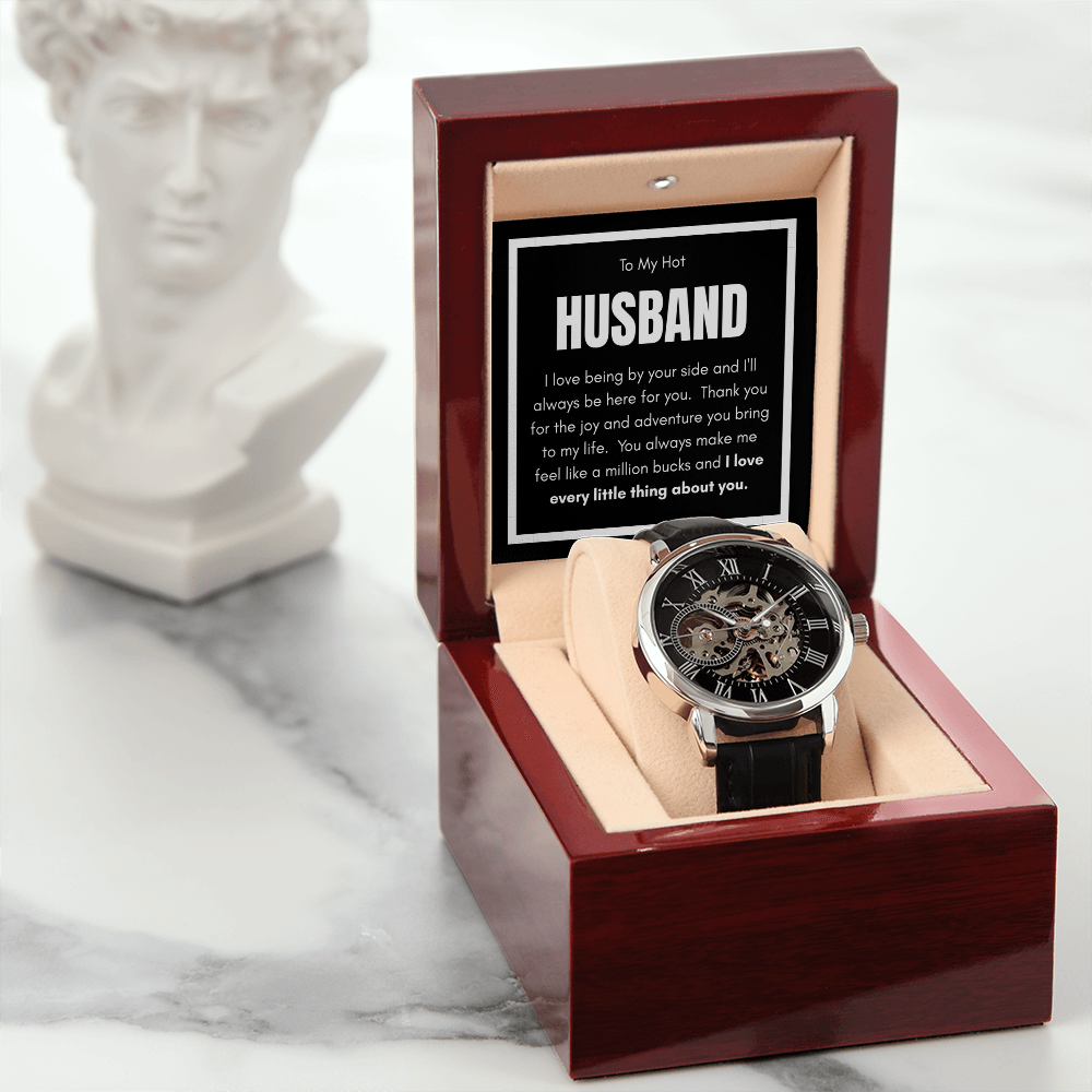 Luxury Openwork Watch for My Husband - Elegance & Endless Love in a Mahogany Gift Box