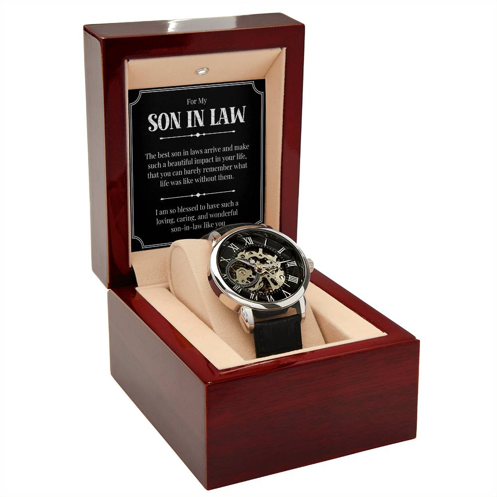 Luxury Son-in-Law Gift, Open Work Watch With Leather Strap