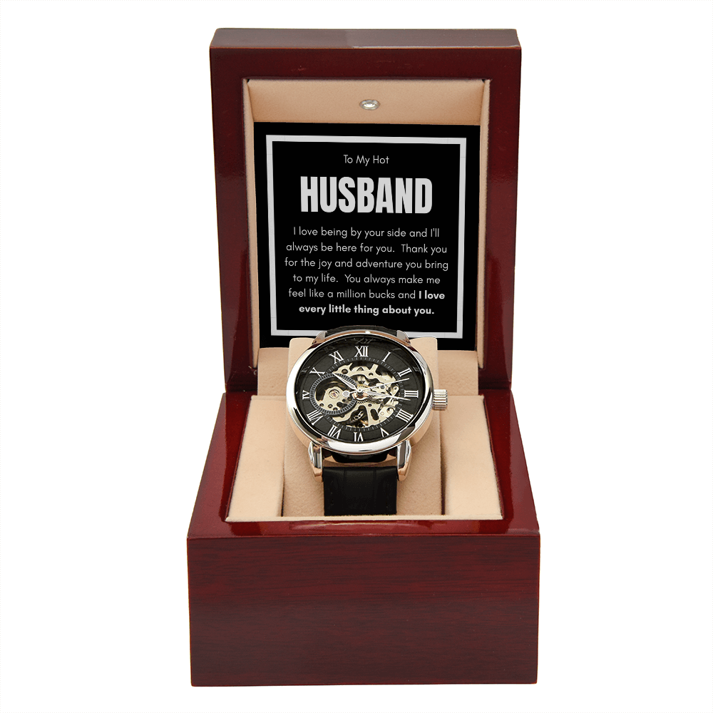 Luxury Openwork Watch for My Husband - Elegance & Endless Love in a Mahogany Gift Box