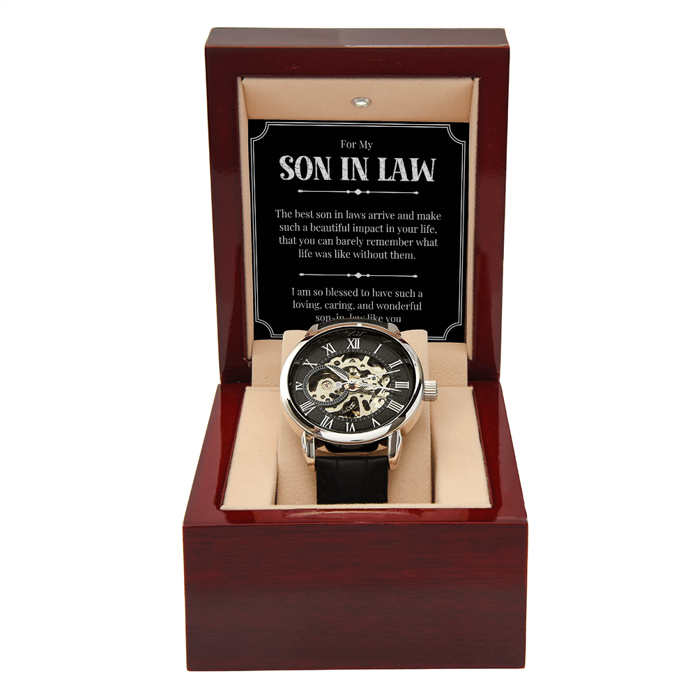 Luxury Son-in-Law Gift, Open Work Watch With Leather Strap