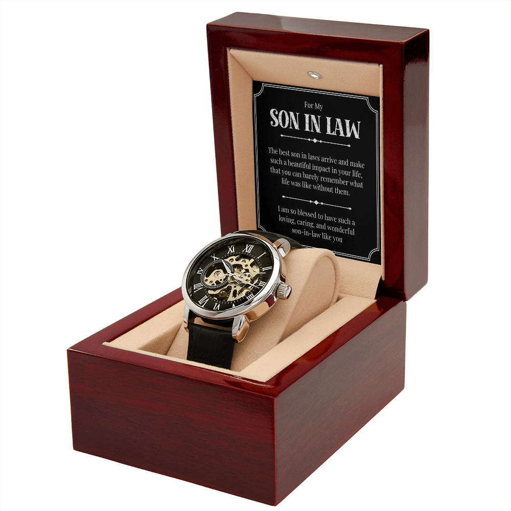 Luxury Son-in-Law Gift, Open Work Watch With Leather Strap