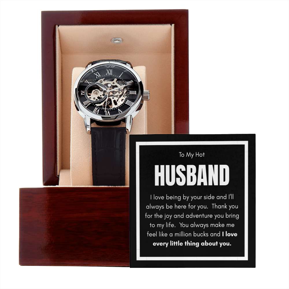 Luxury Openwork Watch for My Husband - Elegance & Endless Love in a Mahogany Gift Box