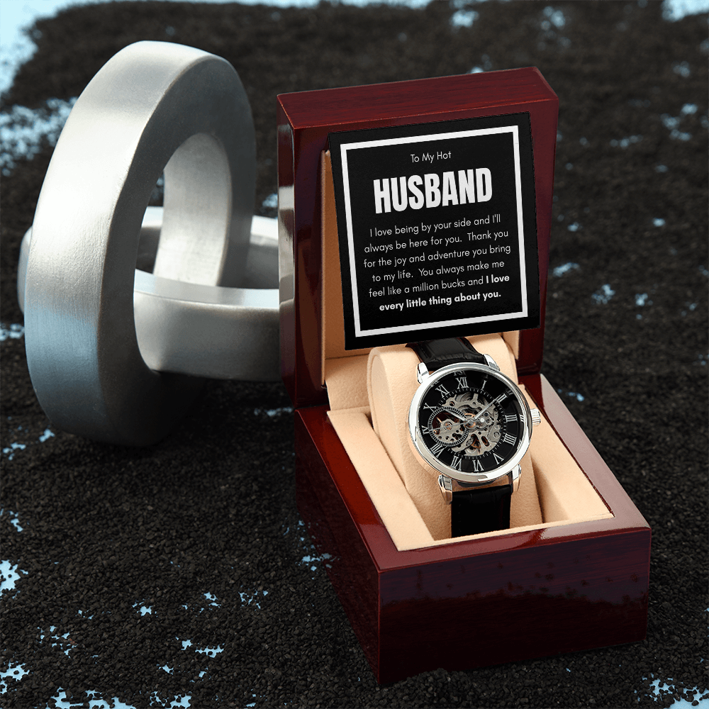 Luxury Openwork Watch for My Husband - Elegance & Endless Love in a Mahogany Gift Box