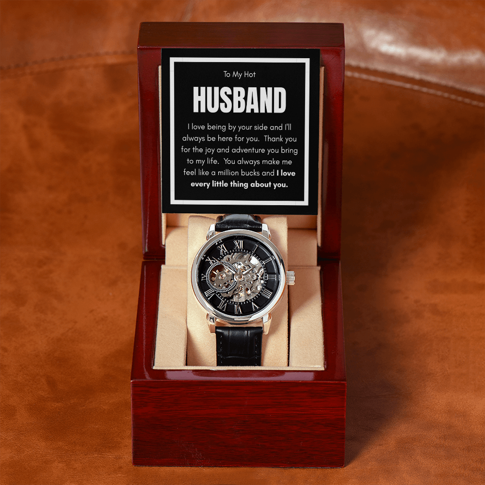 Luxury Openwork Watch for My Husband - Elegance & Endless Love in a Mahogany Gift Box