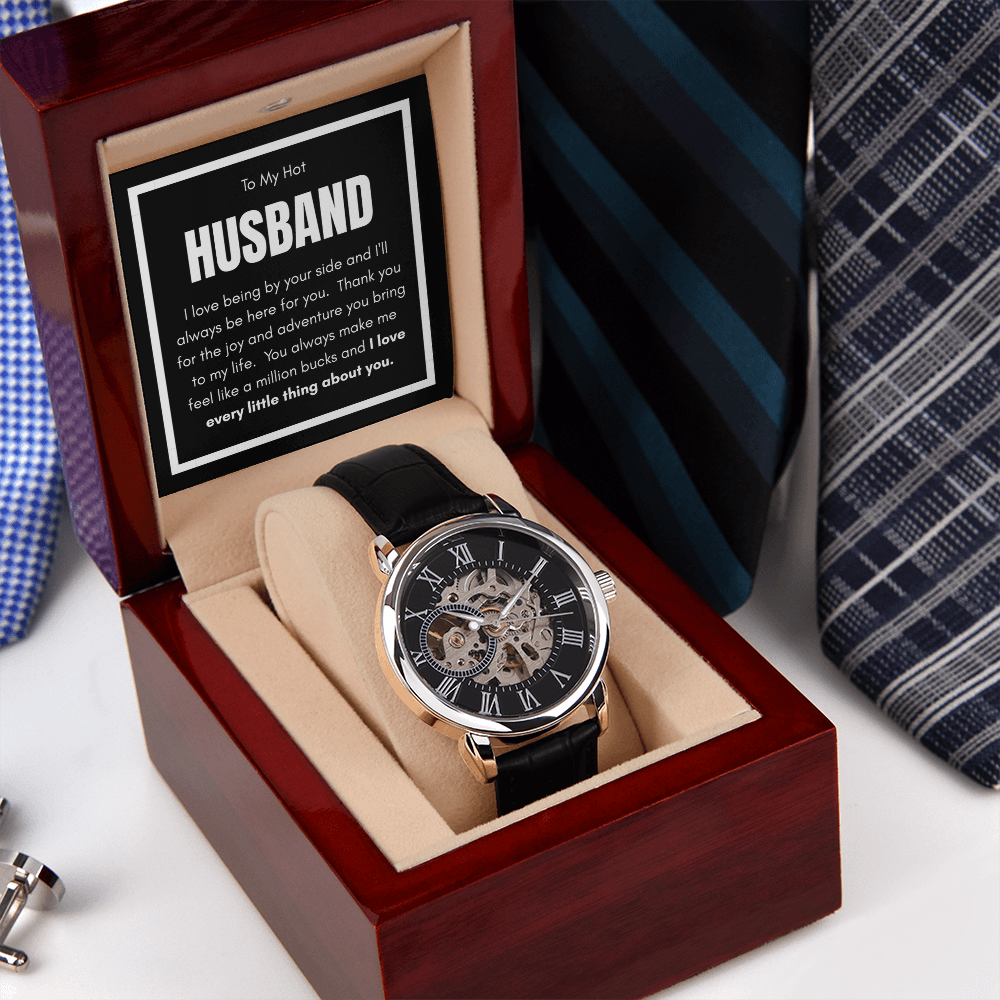 Luxury Openwork Watch for My Husband - Elegance & Endless Love in a Mahogany Gift Box