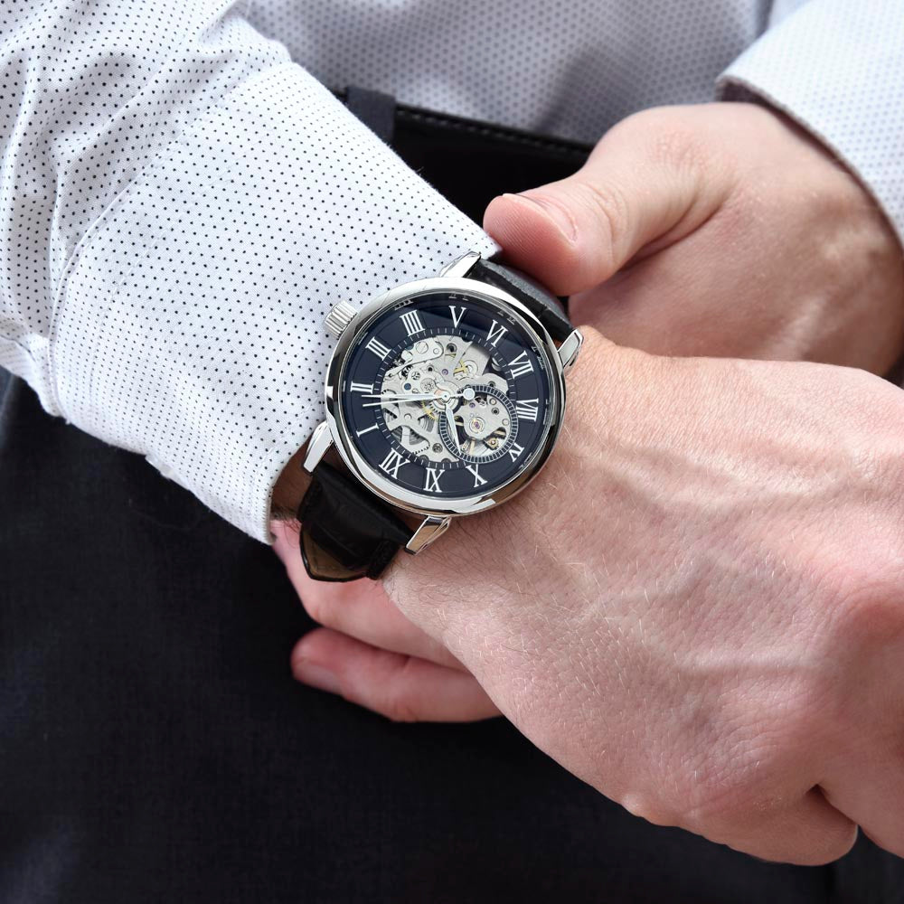Luxury Openwork Watch for My Husband - Elegance & Endless Love in a Mahogany Gift Box