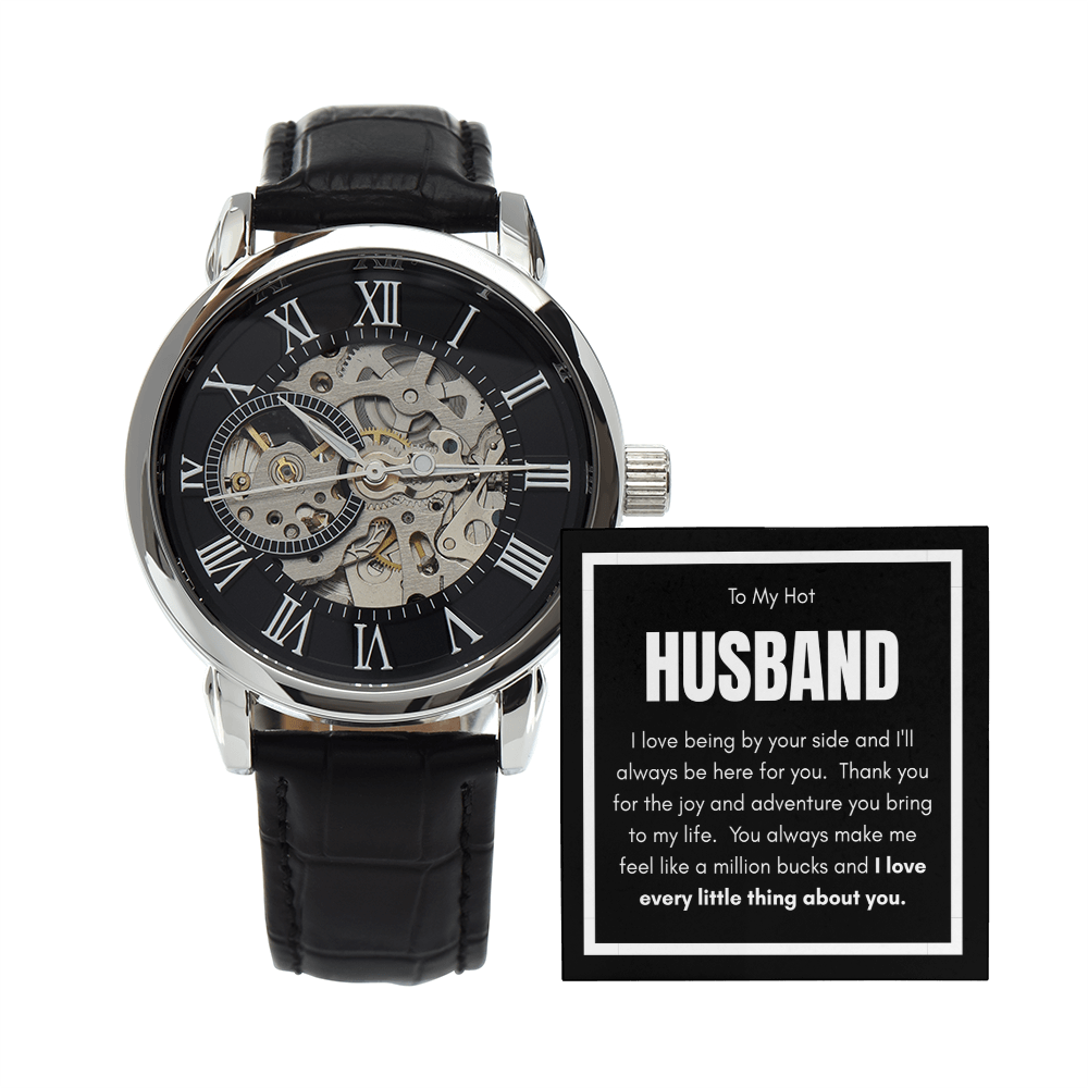 Luxury Openwork Watch for My Husband - Elegance & Endless Love in a Mahogany Gift Box