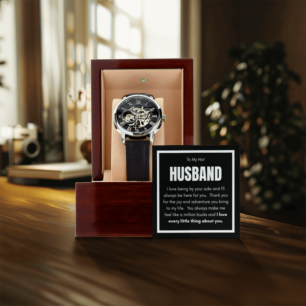 Luxury Openwork Watch for My Husband - Elegance & Endless Love in a Mahogany Gift Box