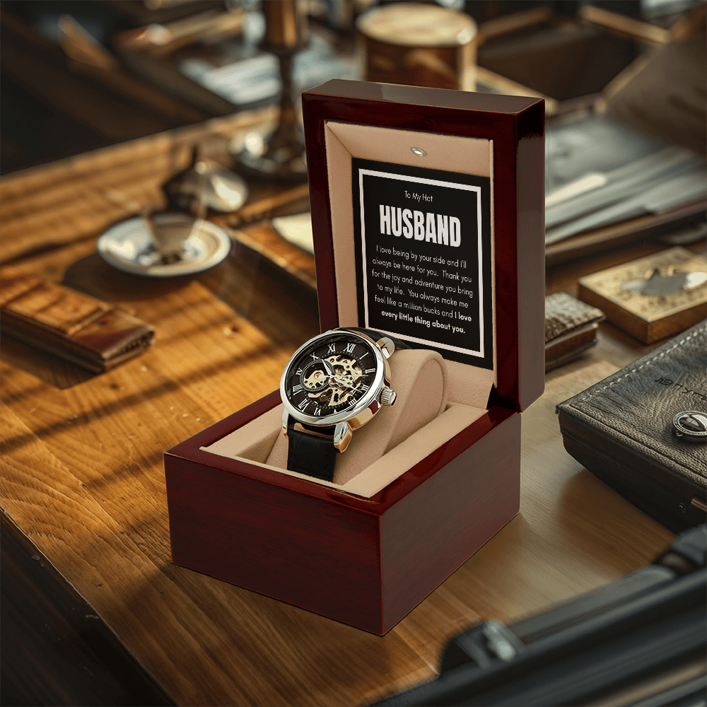 Luxury Openwork Watch for My Husband - Elegance & Endless Love in a Mahogany Gift Box