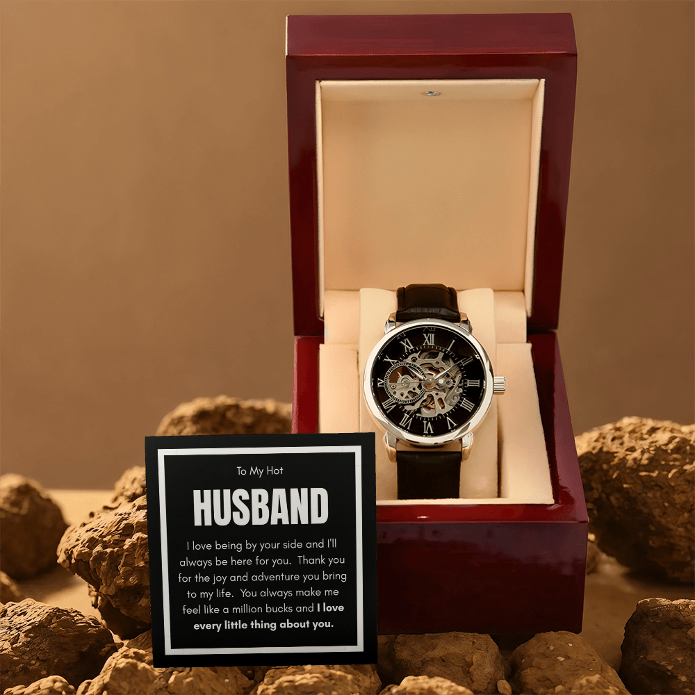 Luxury Openwork Watch for My Husband - Elegance & Endless Love in a Mahogany Gift Box