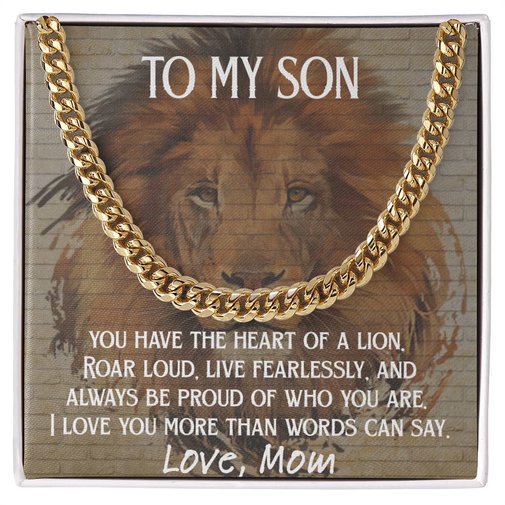 To My Son - Heart of a Lion Cuban Link Chain