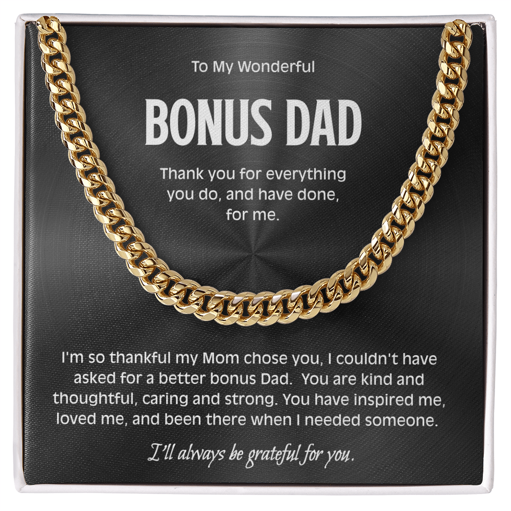 Bonus Dad Cuban Link Chain - Sentimental Necklace Gift for Stepdad