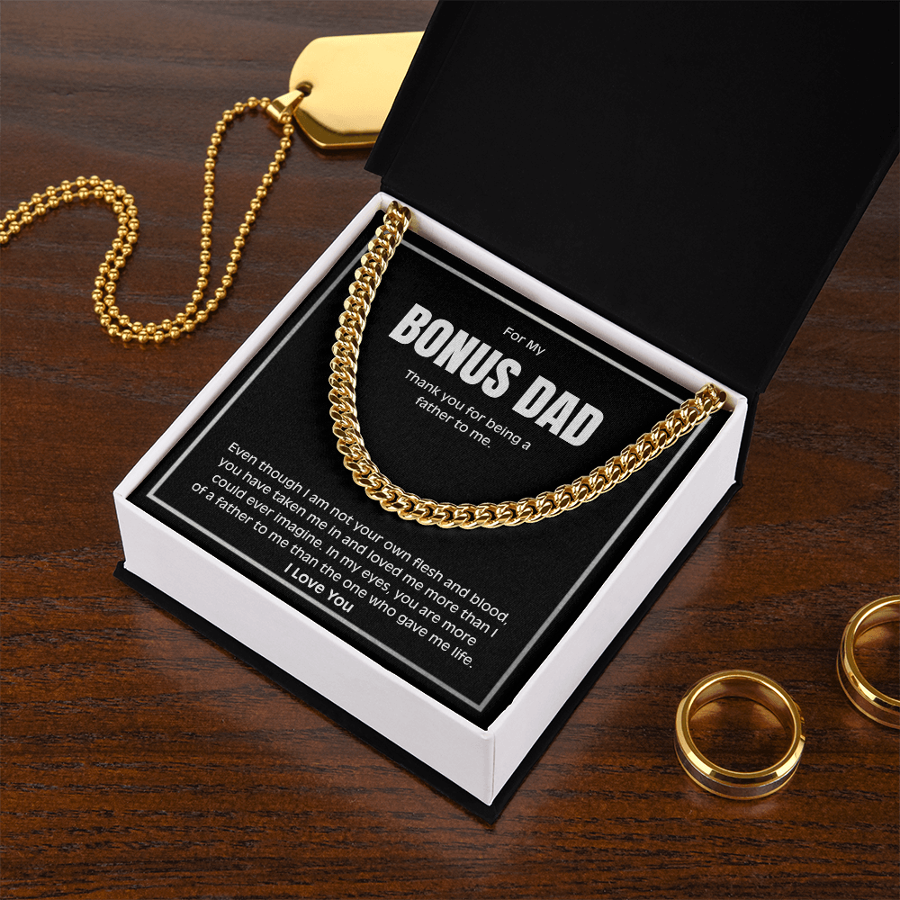 Bonus Dad Necklace – Meaningful Cuban Link Chain Gift for Stepdad