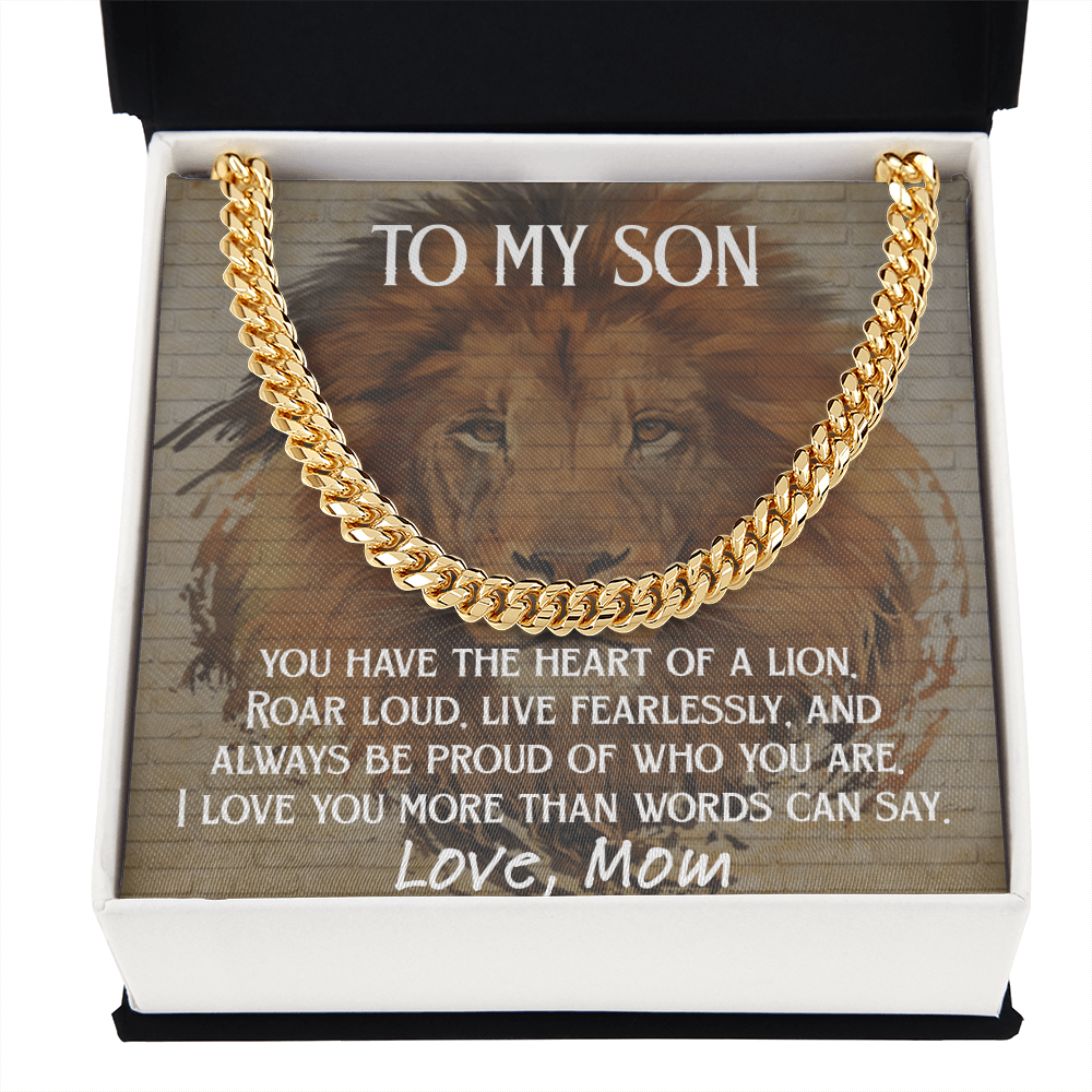 To My Son - Heart of a Lion Cuban Link Chain