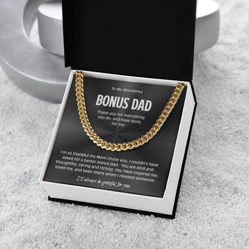 Bonus Dad Cuban Link Chain - Sentimental Necklace Gift for Stepdad