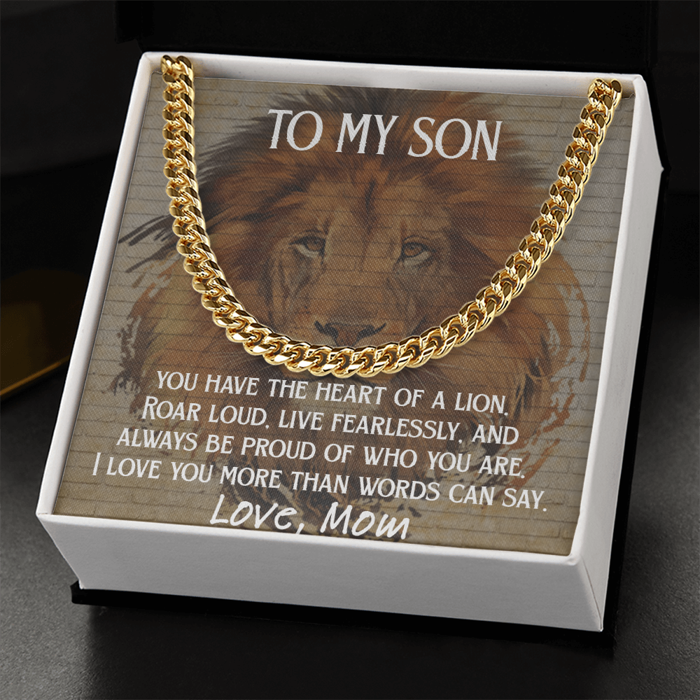 To My Son - Heart of a Lion Cuban Link Chain