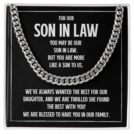 Son-in-Law Cuban Link Chain, Meaningful Gift for Son-in-Law, Wedding Gift from Parents of the Bride